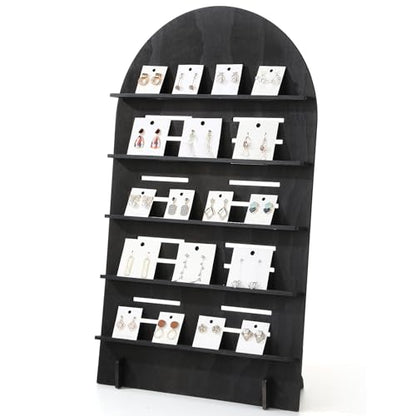 DoubleFill 5 Tier Wooden Earring Display for Vendor Arch Jewelry Display Stand Rack with Adjustable Height for Retail Selling - color: Black