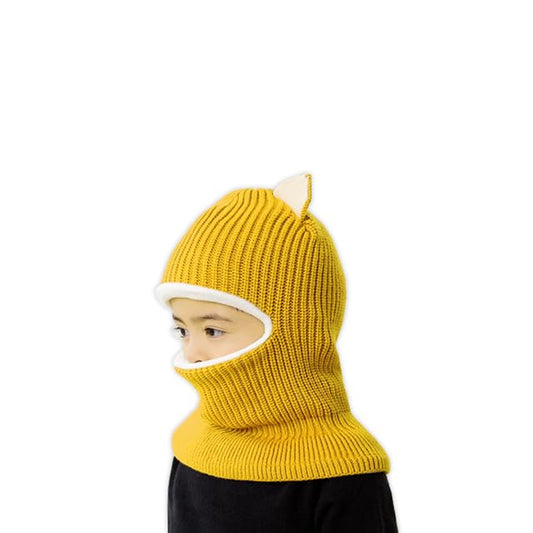 Kids Winter Plus Velvet Thickened face Protection Scarf Cute Beanie Cap Skull Caps Winter Soft Warm Knit Caps - color: Hat3-yellow