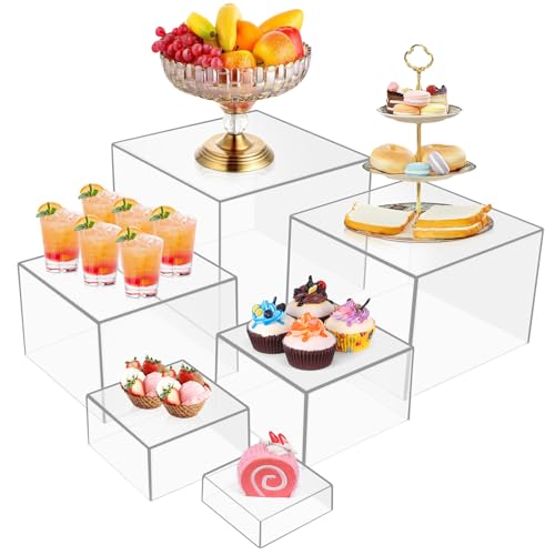 6PCS clear Buffet Risers，Large Food Risers for Buffet Table, Dessert Table Display Set,Food Stands for Display Party，Collectibles Jewelry Display Stand, Acrylic Cube Boxes big size(8"-7"-6"-5"-4"-3") - color: 6pcs-clear-3-8-t