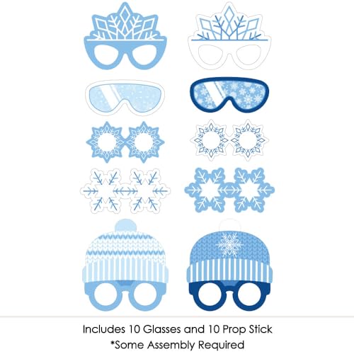 Big Dot of Happiness Blue Snowflakes Glasses and Headpieces - Paper Card Stock Winter Holiday Party Photo Booth Props Kit - 10 Count - color: Blue Snowflakes