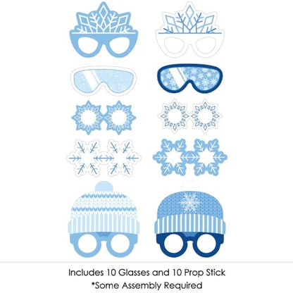 Big Dot of Happiness Blue Snowflakes Glasses and Headpieces - Paper Card Stock Winter Holiday Party Photo Booth Props Kit - 10 Count - color: Blue Snowflakes