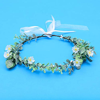 Greenery Leaf Crown Rustic Wedding Headpiece Bridal Headband Photo Prop - color: Daisy White