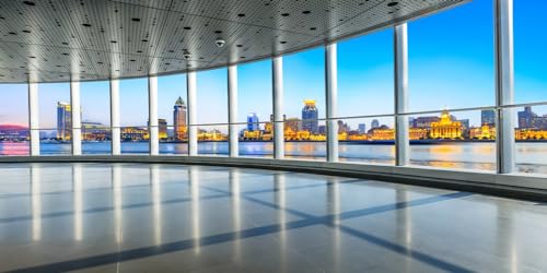 12x6ft Business Office Window Backdrop French Window City Skyline View Buildings Photography Background Work at Home Interior Decor Adult Man Woman Portrait Photo Studio Props Wallpaper - size: 12x6ft
