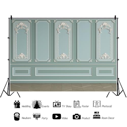 Leyiyi 5x4ft Green Vintage Room Inside Backdrop European Frame Modern House French Castle Cementery Wall Retro Style Photo Background Cowboy Kids Birthday Portrait Studio Prop Vinyl Wallpaper - color: Green, size: 5x4ft