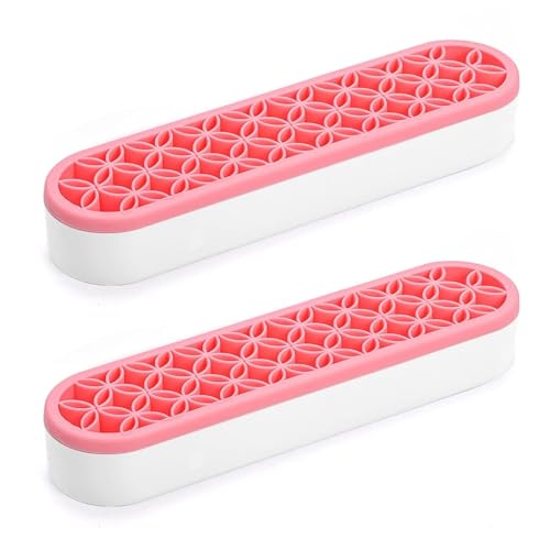 2 PCS Multi-Purpose Cosmetic Storage Box, Desktop Organizers Silicone Make Up Brush Storage Stand Desktop Storage Box for Brush,Pencil,Art Supplies, Painting Brush(Pink) - color: Pink