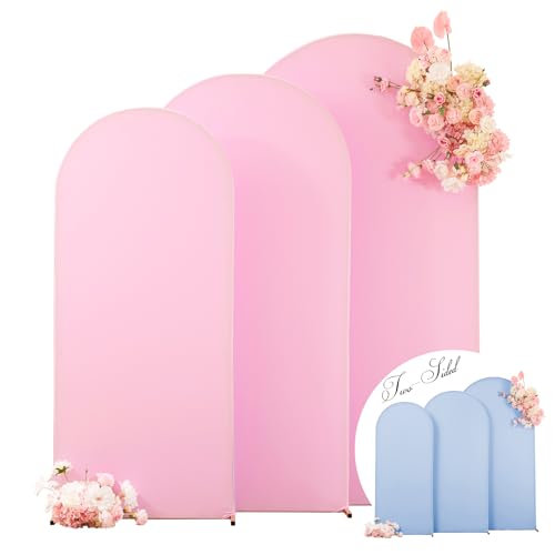 Wedding Arch Backdrop Cover Set of 3, Blue and Pink Double Color Arch Stand Covers, 6FT, 5FT, 4FT Spandex Fitted Arch Covers for Wedding Baby Shower Party Banquet Photography Background Decoration - color: Pink+Blue, size: 6FT,5FT,4FT