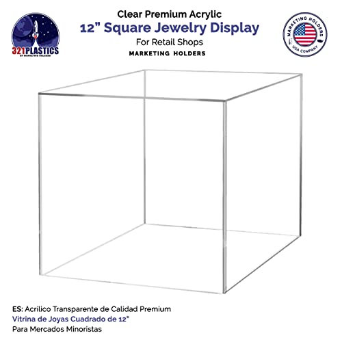 2 Pack 12" Acrylic Display Riser Box with One Open Side No Lid Versatile Clear Square Retail Merchandise Storage Bin or Product Platform No Assembly Required by Marketing Holders - size: 12"w x 12"h