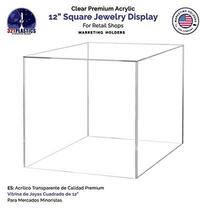 2 Pack 12" Acrylic Display Riser Box with One Open Side No Lid Versatile Clear Square Retail Merchandise Storage Bin or Product Platform No Assembly Required by Marketing Holders - size: 12"w x 12"h