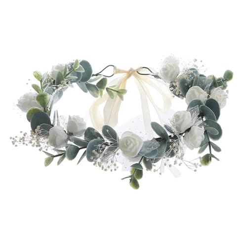 Colorful Rose Flower Crown Wreath Festival Wedding Flower Crown Photo Props Rose Green Leaf Floral Headpiece Hair Wreath Spring(Deep Blue) - color: Deep Blue