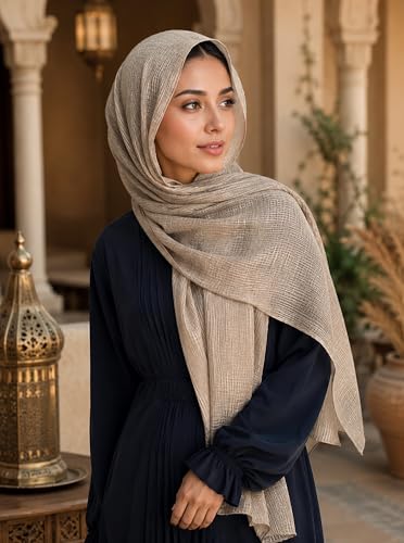 Lightweight Cotton Linen Feel Scarf Shawl Wrap Hijab for Women, Travel Fall Winter Gift - color: Mcspz2530-3#khaki