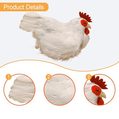 7.09" Realistic Hen Model Garden Statue, Chicken Simulation Model Lifelike Figurine Teaching Props, Rustic White Hen Sculpture for Landscape Yard Patio Porch Home Decor