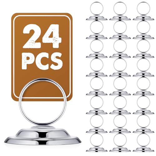 MotiMind 24 Pcs Table Number Holders-Metal Place Card Holders Table Number Stands Tabletop Sign Stands for Photos, Menu, Memo, Notes, Wedding, Restaurant, Banquet, Birthday(Silver) - color: Silver