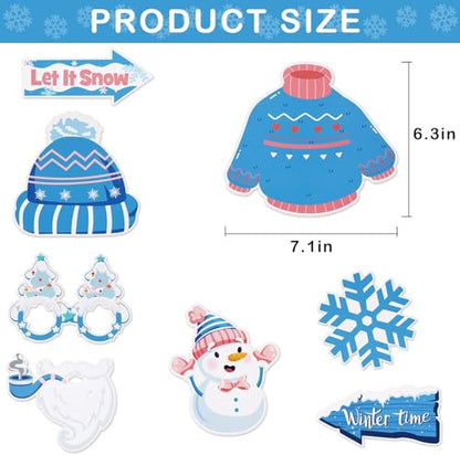 30PCS Snowflake Photo Booth Props - Snowflake Games for Party Supplies, Winter Photo Booth Props, Holiday and Winter Wonderland for Christmas Party Decoration
