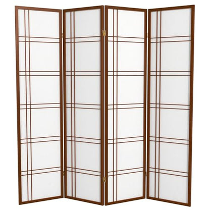 Red Lantern 6 ft. Tall Double Cross Shoji Screen - Walnut - 4 Panels - color: Walnut, size: 4 Panel
