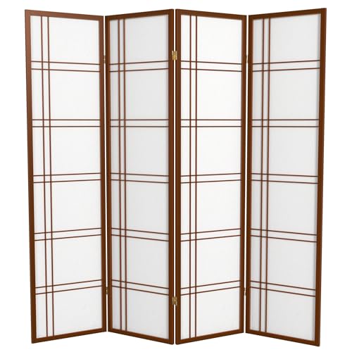 Red Lantern 6 ft. Tall Double Cross Shoji Screen - Walnut - 4 Panels - color: Walnut, size: 4 Panel