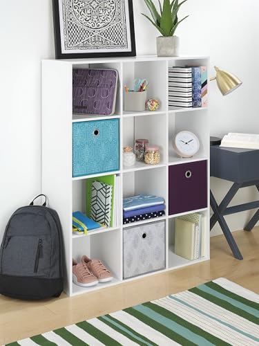 Whitmor 12 Cube Bookcase, 4 Tier Stackable MDF Bookself, Open Storage Display Organizer, Storage Cabinet for Living Room, Bedroom, Home, Office, 35.1" L x 11.6" W x 47.5" H, White - color: White, size: 12 Cube Stackable