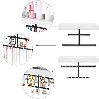 Keebofly Hanging Wall Mounted Jewelry Organizer with Rustic Wood Jewelry Holder Display for Necklaces Bracelet Earrings Ring Set of 2 White,[Patented] - color: White