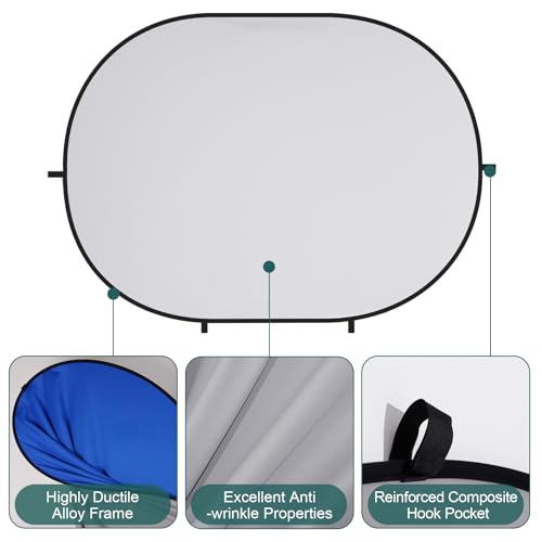 Kate 5x6.5ft(1.5x2m) Collapsible Backdrop Blue Grey Twist Flex Folding Pop up Backgrounds for Photoshoot, Headshots Photo, Video Calls - color: Blue/Grey