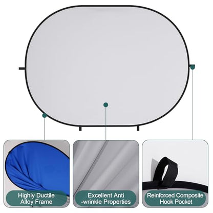 Kate 5x6.5ft(1.5x2m) Collapsible Backdrop Blue Grey Twist Flex Folding Pop up Backgrounds for Photoshoot, Headshots Photo, Video Calls - color: Blue/Grey