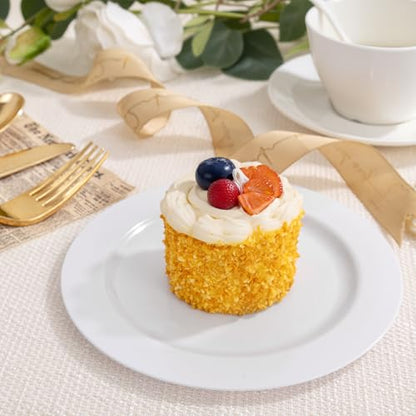 bUCLA 200PCS White Plastic Plates - 6.25inch Disposable Salad/Dessert/Appetizer/Small Cake Plates for Wedding & Party - color: 6.25Inch-200pcs-White