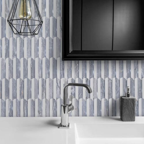 DICOFUN 10-Sheet Grey & White Peel and Stick Backsplash for Kitchen, PVC Stick on Backsplash Wall Tiles - color: Fish Scale/Grey and White, size: 10 Sheets, 12"x12"x0.12"