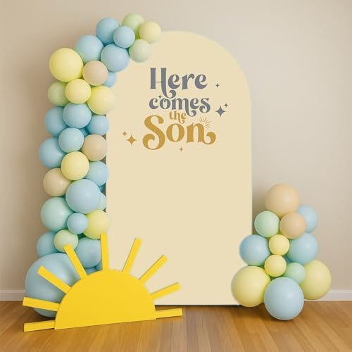 Arch Backdrop Cover Here Comes The Son Baby Shower Double-Sided Arch Spandex Cover Sun Sunrise Rainbows Birthday Party Fiesta Decorations Supplies (3X5ft,G-3845) - color: G-3845, size: 3X5ft