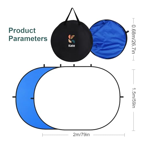 Kate 5x6.5ft(1.5x2m) Collapsible Backdrop Self Tape White Blue Twist Flex Folding Pop up Backgrounds for Photoshoot, Headshots Photo, Video Calls - color: Blue/White