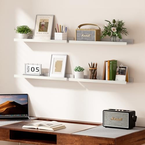 upsimples Floating Shelves for Wall, 23.6 Inch Shelves for Decor Storage Set of 6, Wall Mounted Wood Shelf for Bedroom, Living Room, Bathroom, Kitchen, Long Picture Ledge Shelves, White - color: White, size: 23.6in