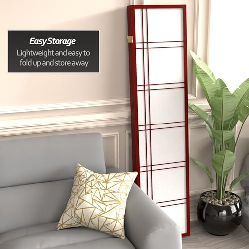 Red Lantern 6 ft. Tall Double Cross Shoji Screen - Rosewood - 4 Panels - color: Rosewood, size: 4 Panel