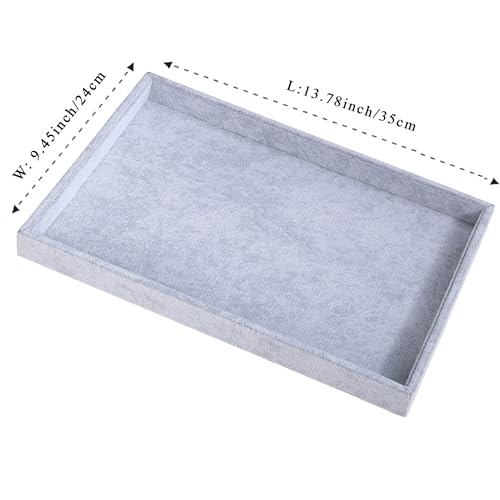 13.8" x 9.5" Velvet Jewelry Tray Jewelry Display Tray, Stackable Empty Plate Trays for Earrings Necklaces Bracelet Rings Display Showcase - Grey - color: Grey, size: Flat Tray 13.8"x9.5"