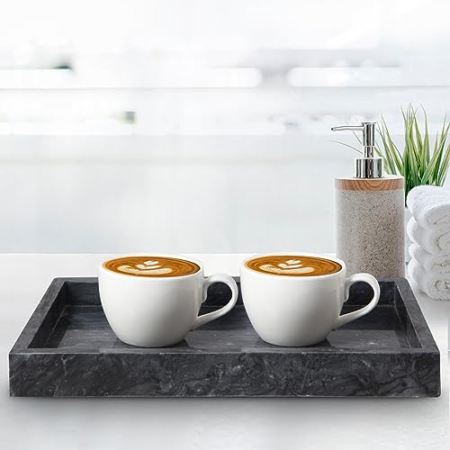 Natural Marble Tray for Bathroom - 12"x 8" x 1.2" Natural Marble Serving Tray, Elegant Marble Vanity Organizer for Bathroom, Kitchen, and Home Décor - color: Black, size: 11.8" x 7.9" x 1.2"