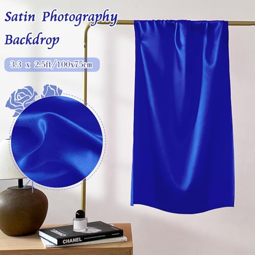 RUDONG M Satin Photography Backdrop 3.3x2.5ft - Wrinkle-Free Silky Fabric Background for Jewelry/Cosmetics/Flat Lay/Studio, Royal Blue Backdrop Cloth (100x75cm) - color: Royal Blue