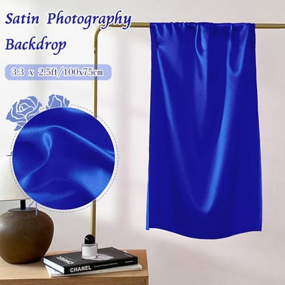 RUDONG M Satin Photography Backdrop 3.3x2.5ft - Wrinkle-Free Silky Fabric Background for Jewelry/Cosmetics/Flat Lay/Studio, Royal Blue Backdrop Cloth (100x75cm) - color: Royal Blue