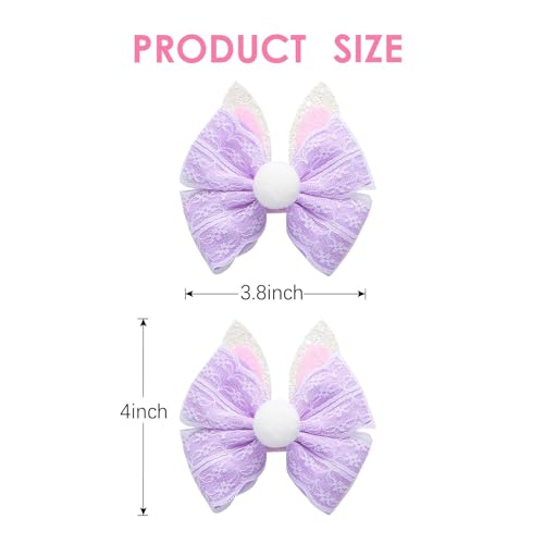 2PC Easter Bunny Ears Hair Bow Clips Rabbit Hair Accessories Spring Party Supplies Purple - color: Purple