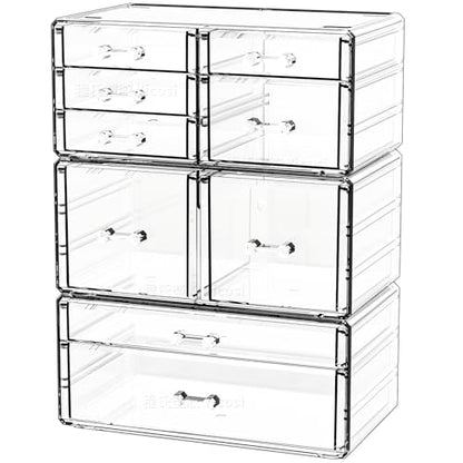 Cq acrylic Clear Stackable Storage Drawers,Plastic Makeup Organizer and Bathroom Storage Bins WIth 9 Drawers For Make up,Medicine,Craft,Pen,Beauty and Office Supply Organizer - size: Large 9 Drawers