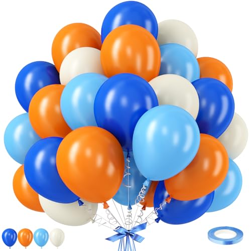 Orange and Blue Balloons, 12 Inch Orange and Dark Light Blue Latex Balloons Party Decorations for Kids Birthday Baby Shower Outer Space Theme Party Decor Supplies - color: Blue and Orange