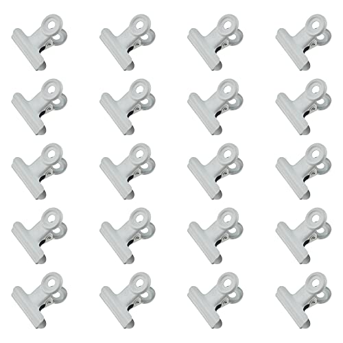 HAHIYO 1.25inch White Bulldog Clips Metal File Hinge Binder Clips Clamps Save Space Strong Spring Jaws Rock Solid Grip Book Lay Flat Deburred Edge for Hang Photos Wall Grid Dog Food 20PCS - size: White-1.25in-20P