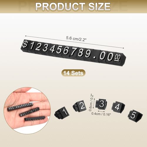 uxcell 14 Set Price Display Cube, Adjustable Price Tag Stand Removable Mini Tag Number Letter Price Dollar Block Kit for Jewelry Retail Shop Price Signs (Black/Silver, 2.2" Length) - color: Black/Silver, size: 5.6"