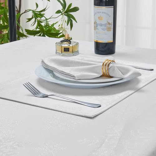 Cloth Napkins Set of 8–Square Jacquard sparkling metallic snowflake Fabric Polyester Washable Reusable Cloth Napkins for Kitchen Dinner Dining Restaurant Wedding Table(White Silver/17x17 Inch) - color: White Silver