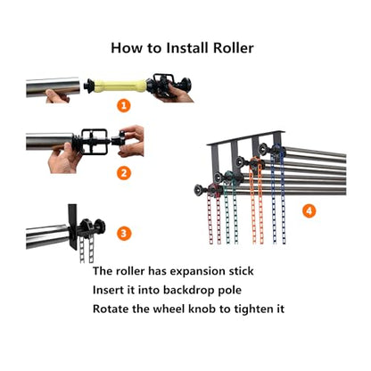 Photography Backdrop Roller Support System, 4 Rollers, Wall/Celing/Light Stand Backdrop Mount, Background Support