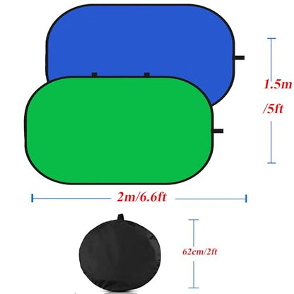 5x6.6ft/1.5×2m Chromakey Backdrop, 2-in-1 Green Screen and Blue Screen, Collapsible Pop Up Reversible Background for Photography Studio, Live Streaming, Video Shooting, YouTube(Green/Blue) - color: Green/Blue, size: 5x6.6ft