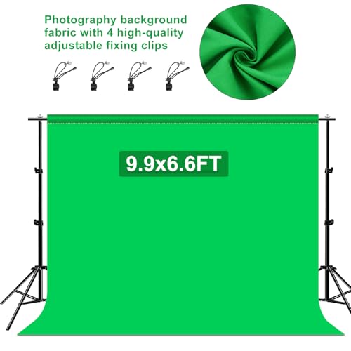 PULUZ Green Screen Backdrop with 4 Fixing Clip, 9.9 x 6.6 Ft Photography Chroma Key Greenscreen Background for Streaming Zoom, Live Streaming, Photo Video Studio - size: 9.9 x 6.6 Ft