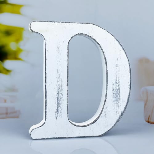 6 Inch Rustic White Wood Letters Unfinished Wood Letters for Wall Decorative White Retro Standing Letters Sign Board Decoration for Craft Home Party Projects (D) - color: D