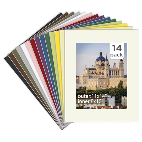 Egofine 14 Packs Picture Frame Mats, 11x14 Picture Mats for 8x10 Photos, Acid-Free Mixed Colors Pre-Cut Photo Board for Photos, Prints, Artworks - color: Mixed Color-11"x14" Pack of 14