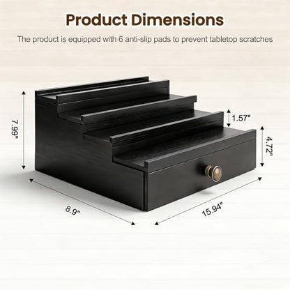 Men's Cologne Organizer 4 Tier Wooden Perfume Stand with Hidden Compartment & Bottom Drawer, Handmade Pine Wood Fragrance Display Shelf Storage for Cologne, Watches, Jewelry, Makeup Organizer