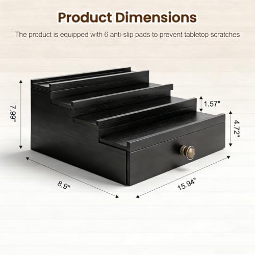 Men's Cologne Organizer 4 Tier Wooden Perfume Stand with Hidden Compartment & Bottom Drawer, Handmade Pine Wood Fragrance Display Shelf Storage for Cologne, Watches, Jewelry, Makeup Organizer