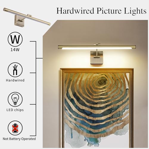 Joosenhouse Modern LED Picture Lights 24.4 inch, Antique Bronze Metal Artwork Display Lamp with Rotatable Sconces Lamp Head, 14W (70W Eqv.), Hardwired Connection, 3000K Warm White 840Lm… - color: Antique Bronze, size: Non-Dimmable 24.4" Long