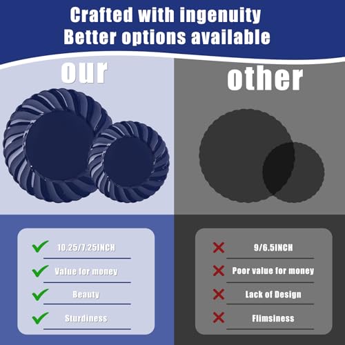 U-QE 60 Pcs Blue Plastic Plates for Party – Scalloped Blue Plates Disposable Heavy Duty – Include 30 10.25" Dinner & 30 7.25" Dessert Plate - Perfect for Parties, Weddings - color: Blue