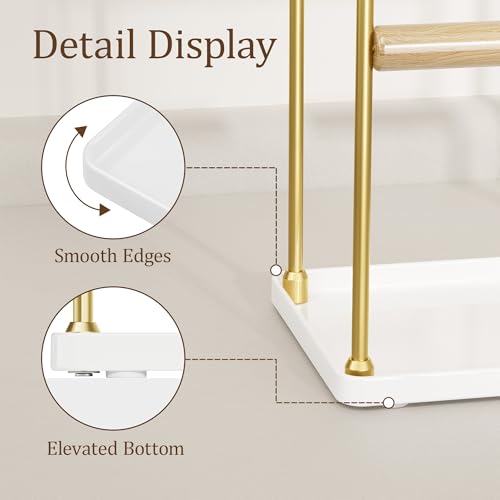 3 Tier Gold Jewelry Stand, Necklace Organizer, Earring Holder with 44 Holes and 9 Hooks, for Necklaces, Bracelets, Rings - color: Gold