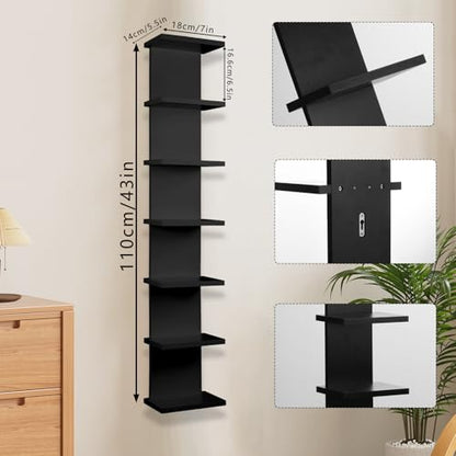 7 Tier Wall Shelf Unit - Lack Floating Shelf, Black Compact Display Floating Shelf, Vertical Column Wall Decor Mount Floating Storage Organizer Tall Tower Shelf for Bathroom，Bedrooms, Living Rooms - style: 1 PCS，7 Tier, black